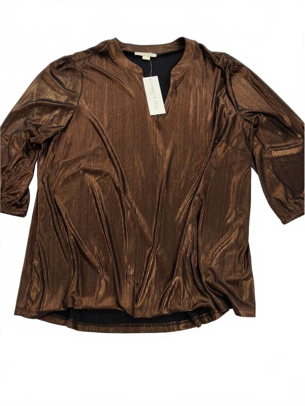 Cooper & Ella Bronze Metallic Blouse with Puff Sleeves SIZE 1X